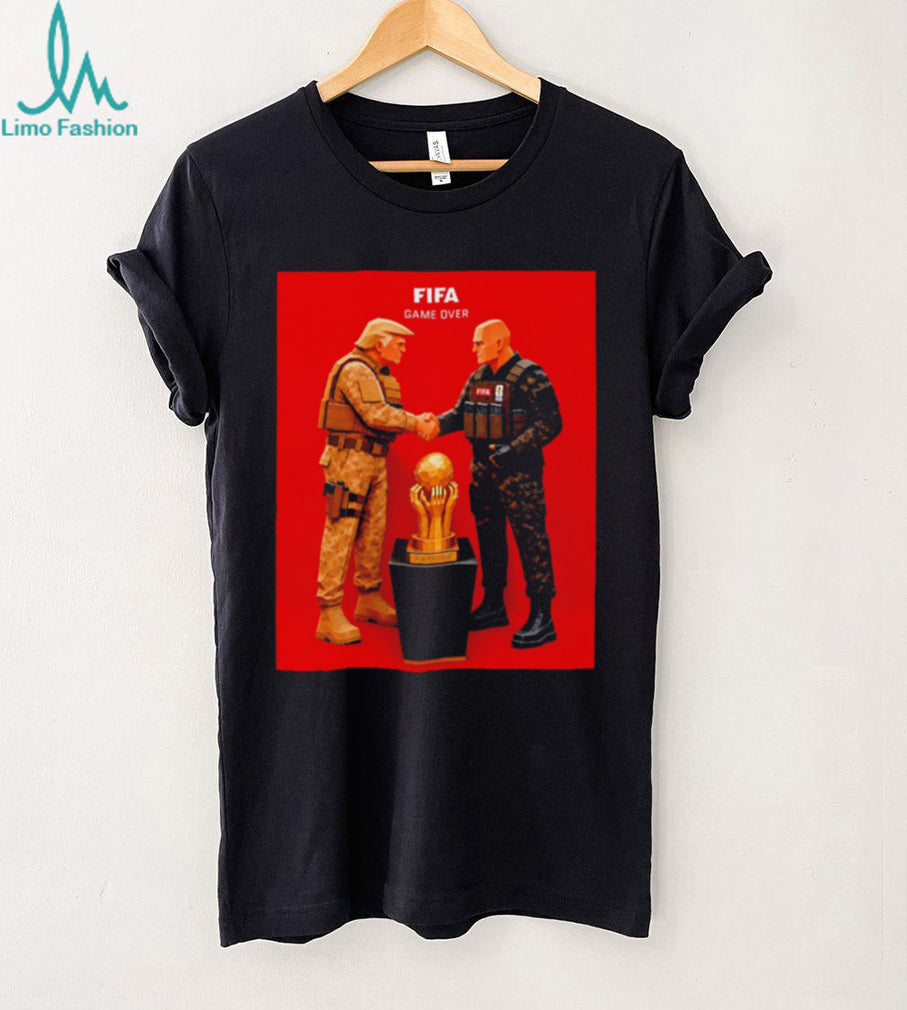 FIFA game over Donald Trump shaking hands with Gianni Infantino satirical 3D shirt