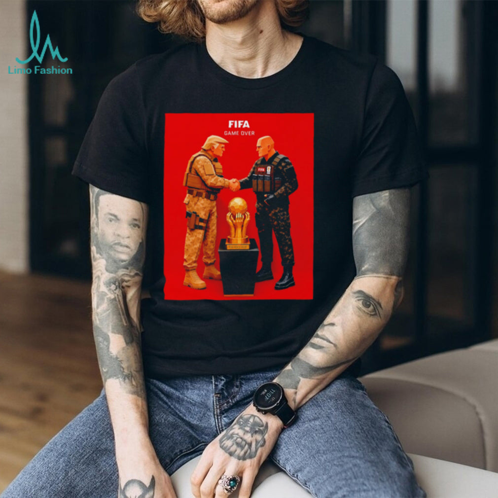 FIFA game over Donald Trump shaking hands with Gianni Infantino satirical 3D shirt