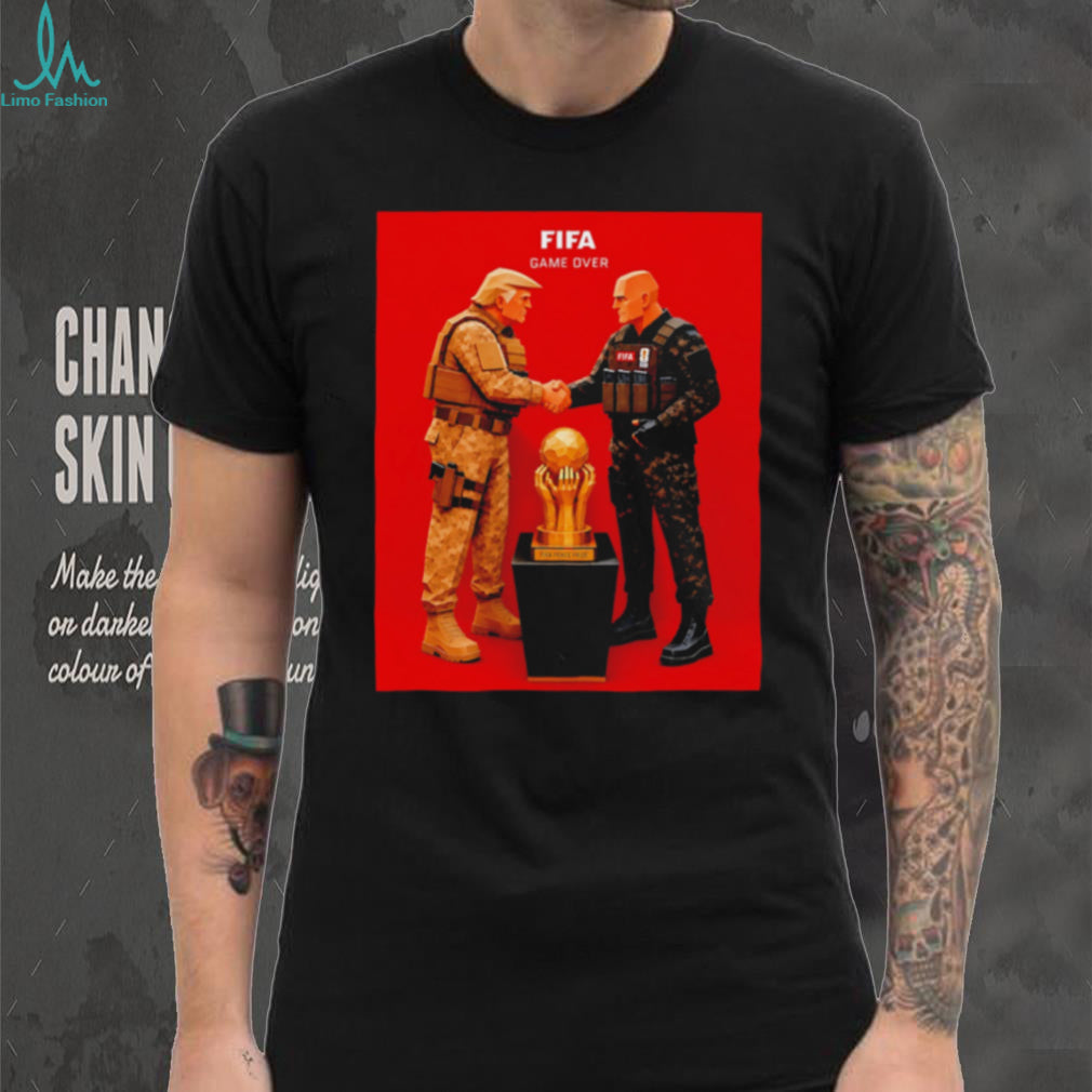 FIFA game over Donald Trump shaking hands with Gianni Infantino satirical 3D shirt