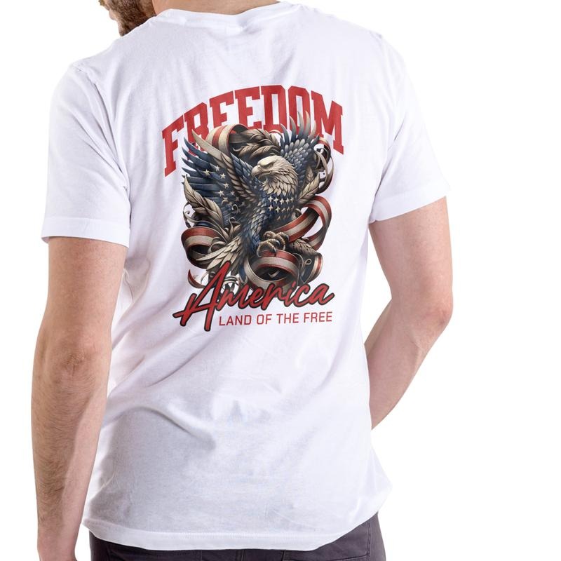 FREEDOM AMERICA Land of the Free T-Shirt Unisex Cotton Tee Soft Breathable Material Patriotic Design for Men & Women...