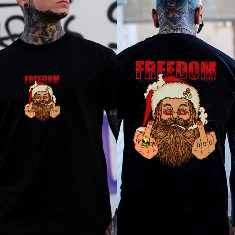 FREEDOM Defiant Santa Claus Print Men's T-Shirt, Christmas Shirt, For Men, For Women Hoodie, Sweatshirt | PodTeesHub.com