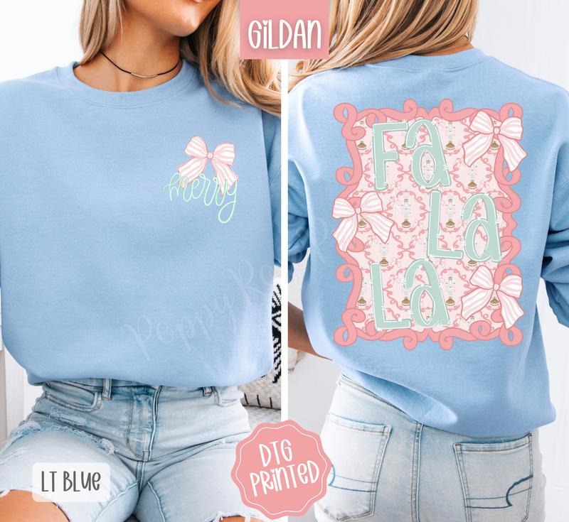 Fa La La Sweatshirt, Trendy Women's Christmas Crewneck T-Shirts, Hoodie | PodTeesHub.com