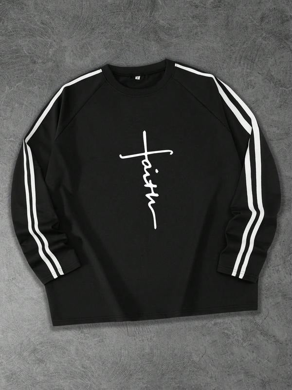 "Fact" printed two bar slanted shoulders casual trendy brand street style long sleeves, fashionable casual and...