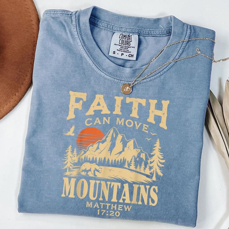 Faith Can Move Mountains Religious Christian Camping T-Shirt Hoodie, Sweatshirt | PodTeesHub.com
