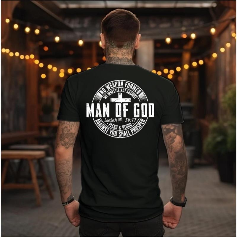 Faith Inspired T Shirt Featuring Man Of God Slogan And No Weapon Formed Bible Verse For Spiritual Expression Hoodie,...