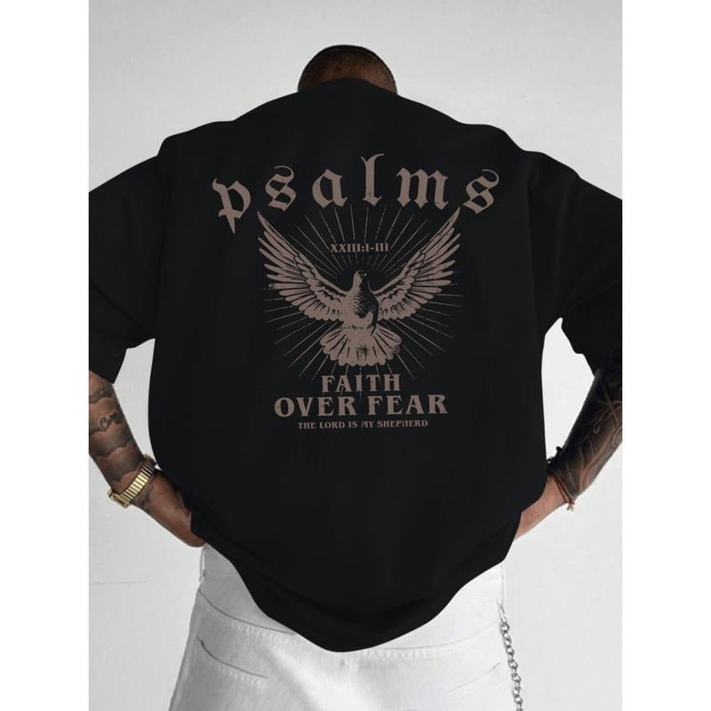 Faith Over Fear Mens Crew Neck T Shirt With Psalm 93 4 Design Loose Fit Casual Attire Sports Fan Gift In Glossy Black,...