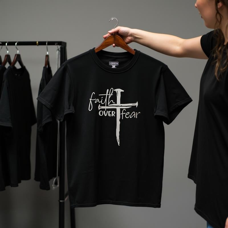 Faith Over Fear Mens Printed Short Sleeve T Shirt Comfortable Breathable Casual Fall Black Hoodie, Sweatshirt