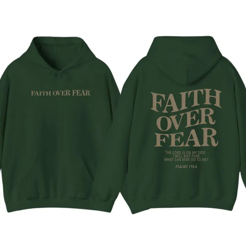 Faith Over Fear Menswear Hoodie - Trendy Christian Jesus Verse Design, Perfect Inspirational Apparel for Men and Women,...
