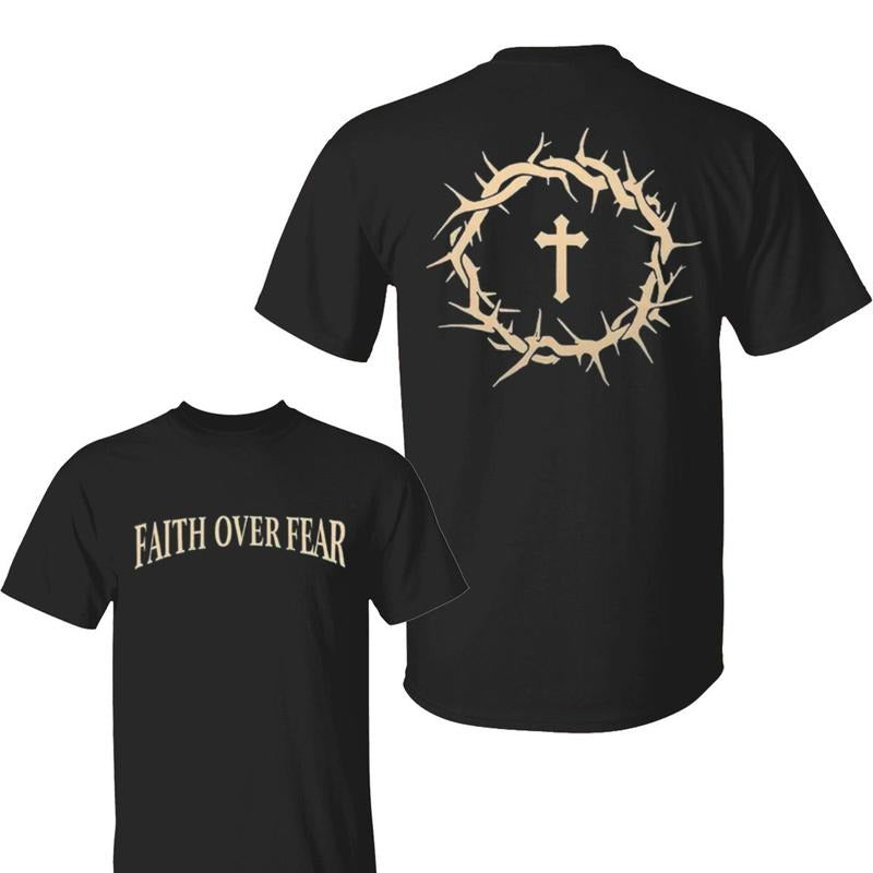 Faith Over Fear Shirt, Jesus T-shirt, Washed High quality cotton printed T-shirt men's T-shirt old summer clothing...