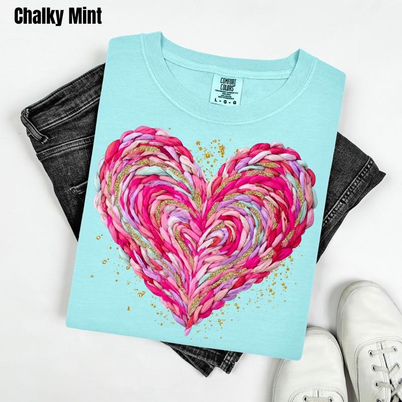 Fake Knit & Glitter Heart Comfort Colors T-Shirt 'CMNLB' Hoodie, Sweatshirt | PodTeesHub.com