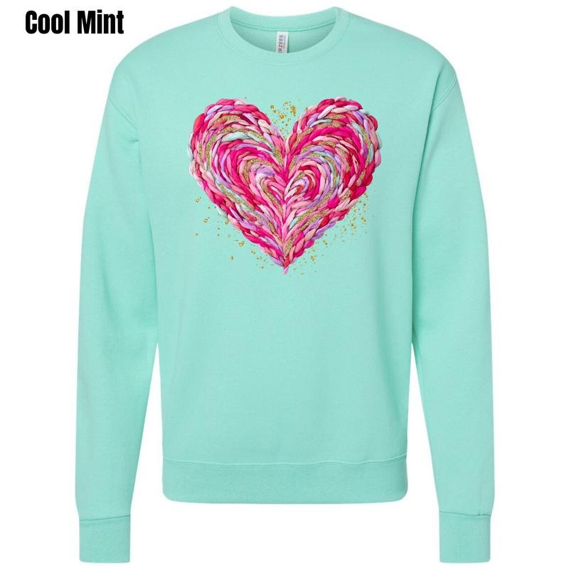 Fake Knit & Glitter Heart Sweatshirt 'CMNLB' T-Shirts, Hoodie | PodTeesHub.com