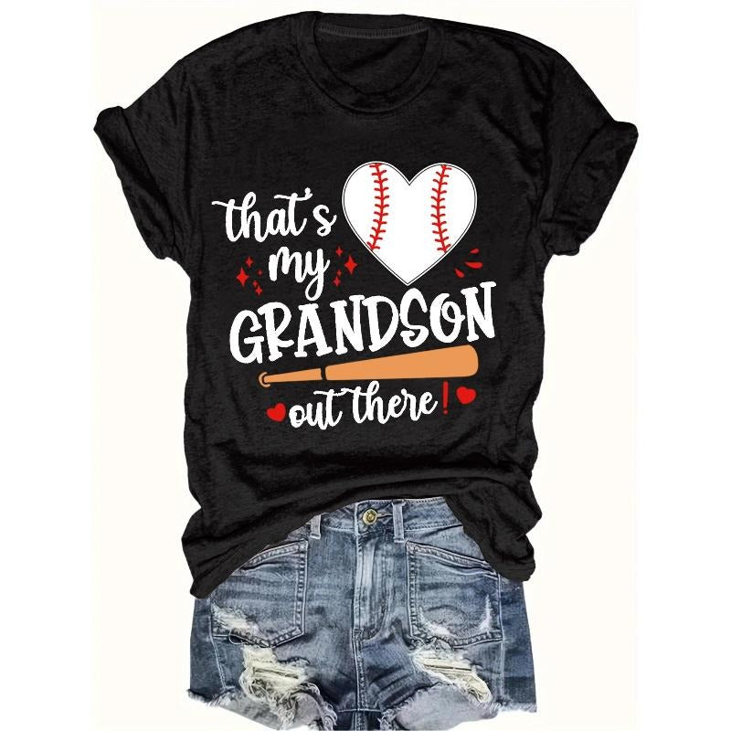 [100% Cotton] Women'S Baseball Graphic T-Shirt - Funny "That'S My Grandson Out There" Saying - Soft Crew Neck Tee -...