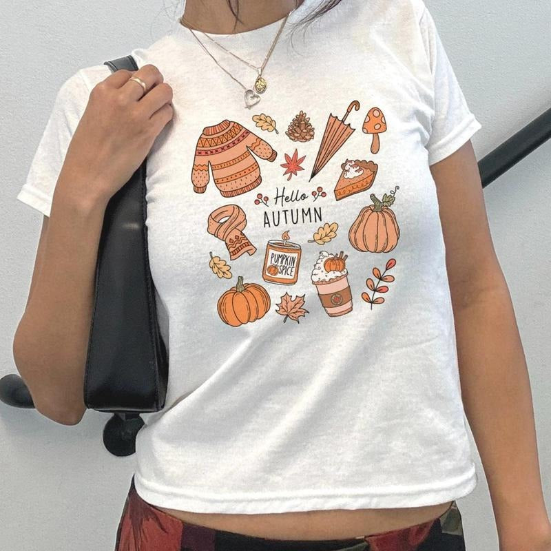 Fall Baby Tee Autumn Baby Tee Halloween Baby Tee 90s y2k baby Tee Vintage Baby Tee Spooky Season Shirt Cute Baby Tee...