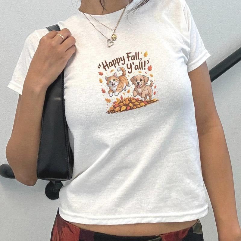 Fall Baby Tee Halloween Baby Tee Cat Baby Tee Dog Shirt Y2k Baby Tee 90 Baby Tee Autumn Shirt Dog Lover Shirt Cat Lover...