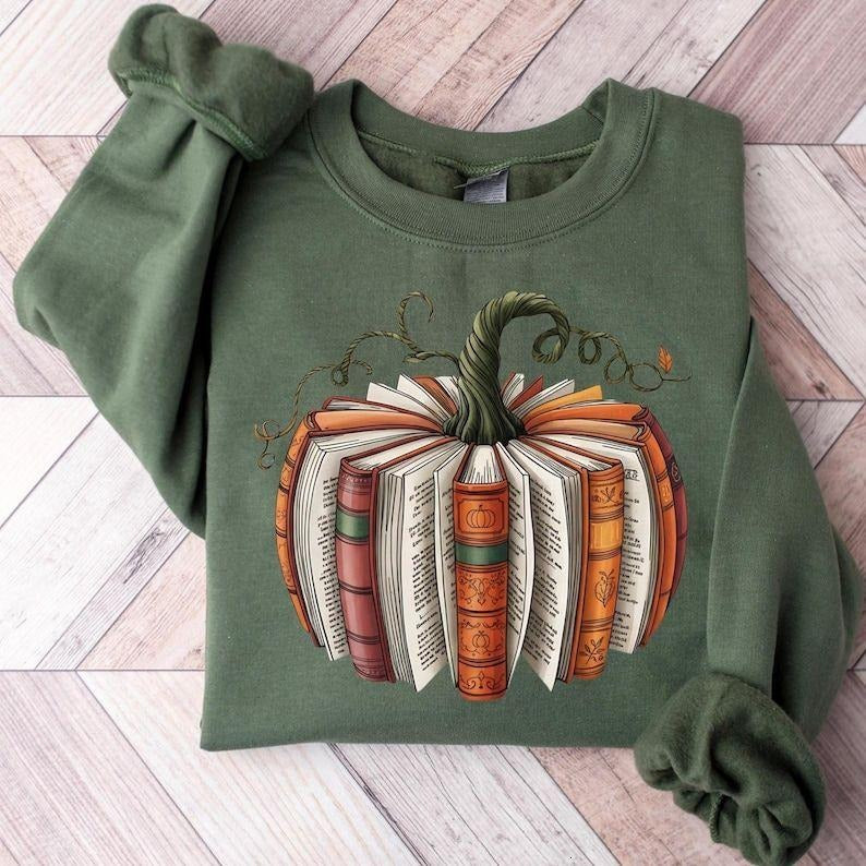 Fall Book Pumpkin Halloween T-Shirt, Halloween Book Lover Sweatshirt, Fall Bookish Shirt, Pumpkin Book Shirt, Pumpkin...