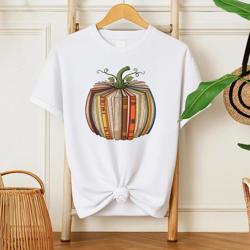 Fall Book Pumpkin Halloween Teacher Sweatshirt and T-Shirt, Funny Librarian Shirt, Autumn Teacher Top, Cute Pumpkin...