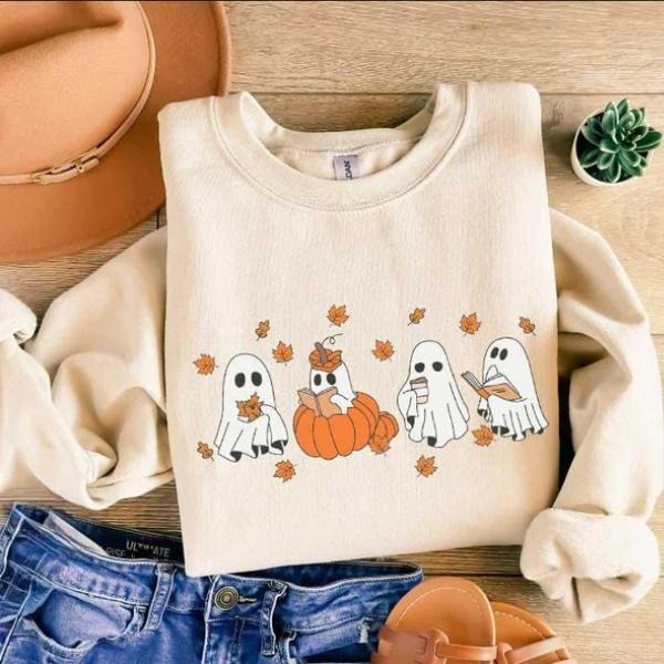 Fall Ghost Sweatshirt, Floral Ghost Shirt, Halloween Ghost Sweatshirt, Flower Halloween Shirt Hoodie | PodTeesHub.com
