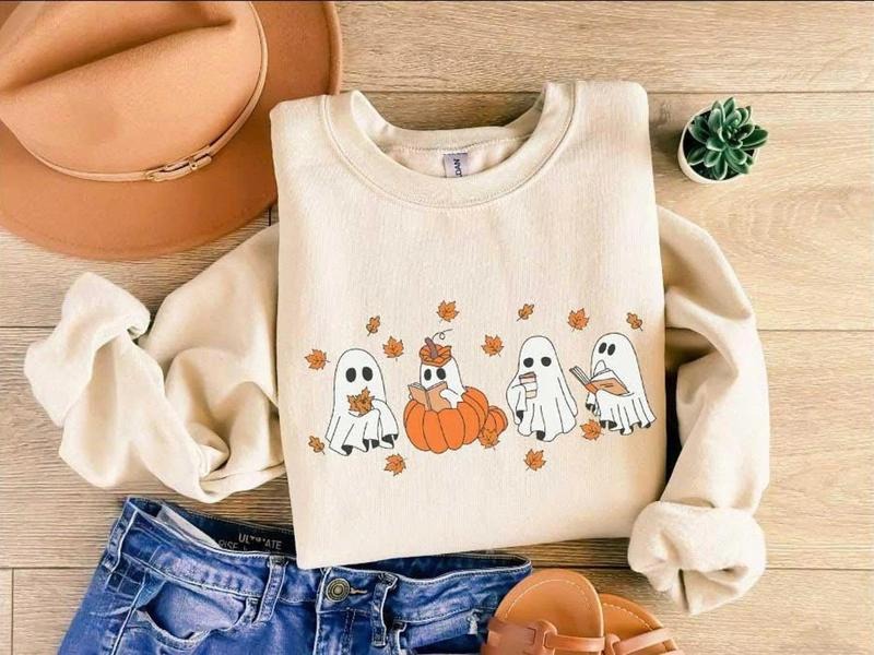 Fall Ghost Sweatshirt, Floral Ghost Shirt, Halloween Ghost Sweatshirt, Flower Halloween Shirt, Sweatshirt, Fall Sweater...