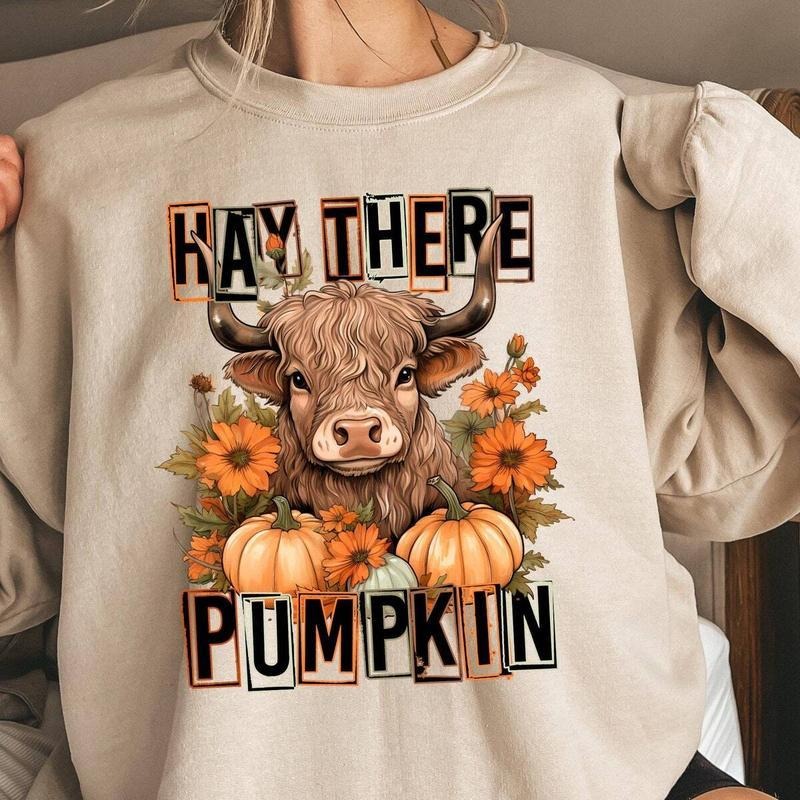Fall Pumpkin Sweatshirt, Fall Cow Hoodie, Fall Sweatshirt, Fall Season Gift, Cow Fall Sweater T-Shirts | PodTeesHub.com