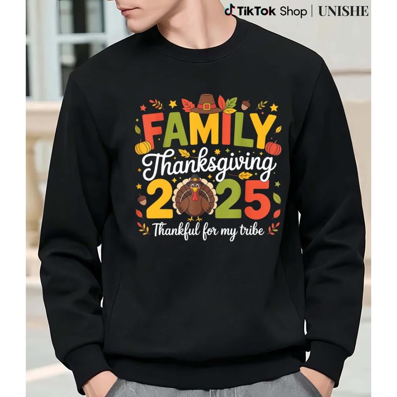 Family Matching Turkey Print Long Sleeve Sweatshirts for Thanksgiving 2025 T-Shirts, Hoodie | PodTeesHub.com