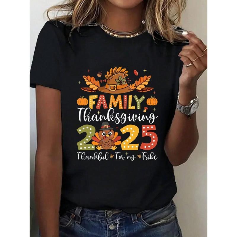 Family Thanksgiving 2025 T-Shirt Black Fall Festival Turkey Pumpkin Print Casual Holiday Wear For Women Girls Hoodie,...