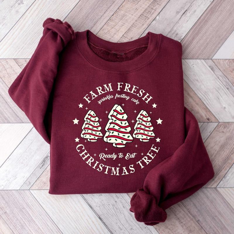 Farm Fresh Christmas Tree Crewneck Sweatshirt, Trendy Christmas Season Graphic Design Unisex Sweater for Women for Men...
