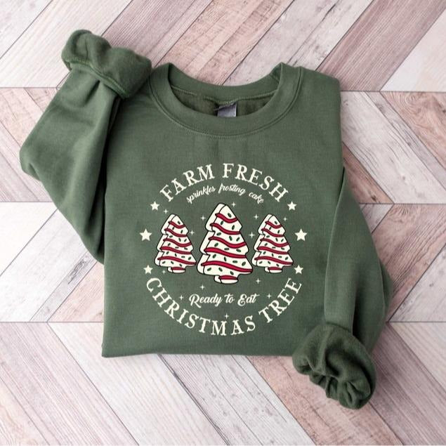 Farm Fresh Christmas Tree Sweatshirt, Christmas Tree Cake Shirt, Christmas Cake Sweatshirt, Christmas Crewneck, Christmas...