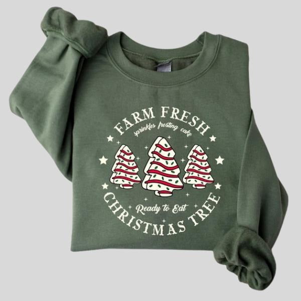 Farm Fresh Christmas Tree Sweatshirt, Christmas Tree Cake Shirt, Xmas Cake Sweatshirt For Women Hoodie | PodTeesHub.com