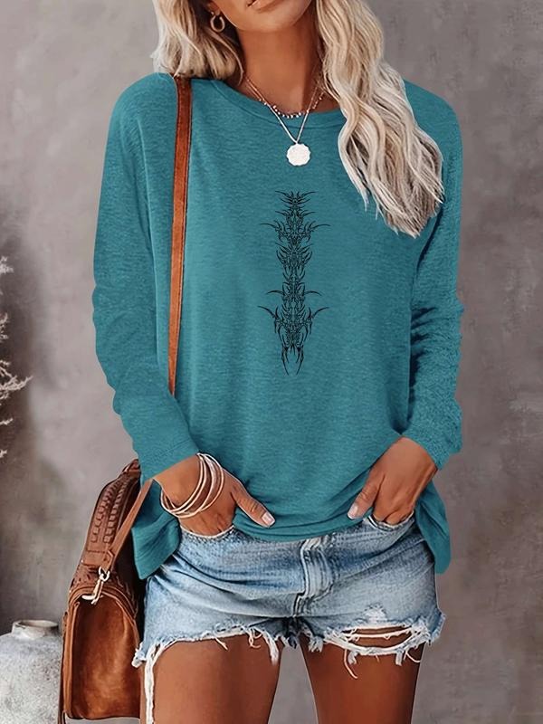 Fashion Casual Cartoon Print Long Sleeve T-Shirt, Comfortable Fabric, Available in 8 Colors, Fitted Style, All Seasons...