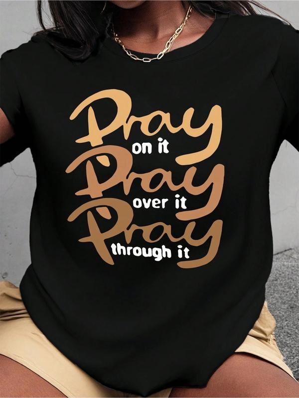 Fashion T-Shirt with Pray Slogan, Unisex Loose Fit Short Sleeve, Casual Christian Clothing for All Seasons Hoodie, Sweatshirt