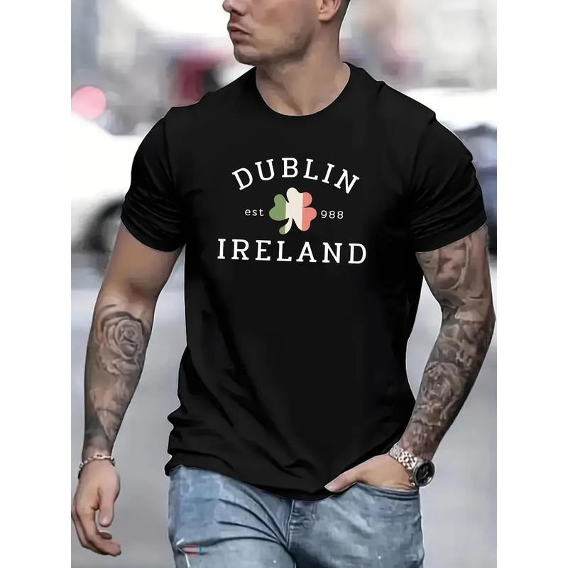[Fashionable Casual T-Shirt] Breathable Polyester Men's Round-Neck T-Shirt - Casual, Fun English Print, Machine Washable