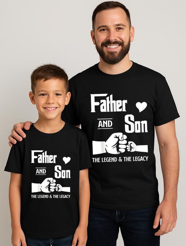 Father and Son Matching T-Shirts- "FATHER AND SON" Quote with Fists Beating Design, 100% Cotton, Crew Neck, Short Sleeve-...