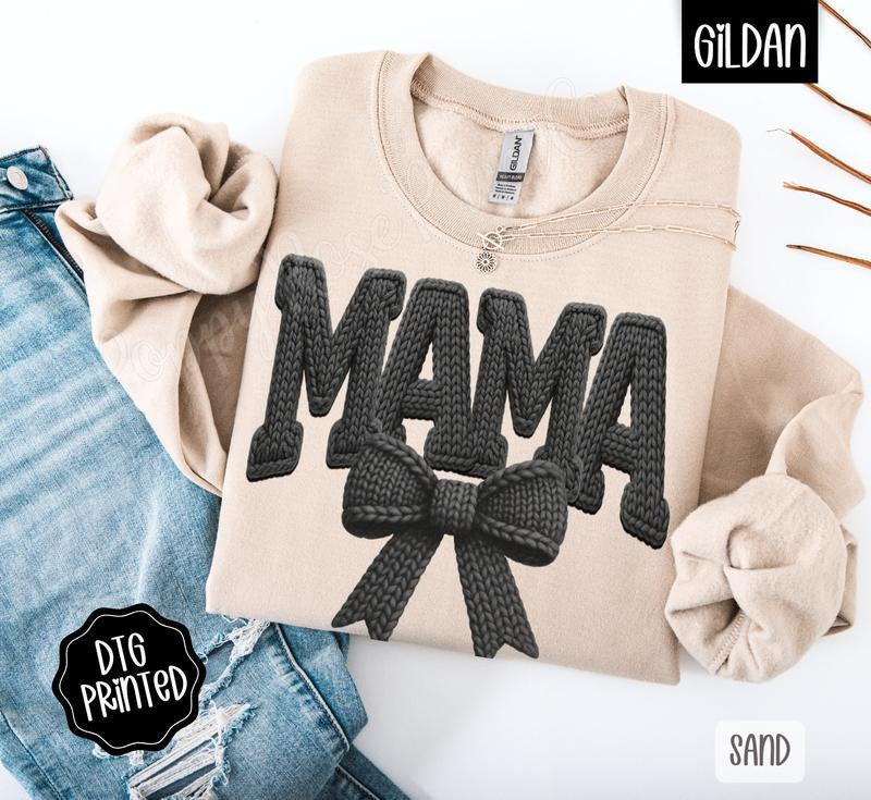 Faux Yarn Mama Sweatshirt, Trendy Women's Sweater T-Shirts, Hoodie | PodTeesHub.com