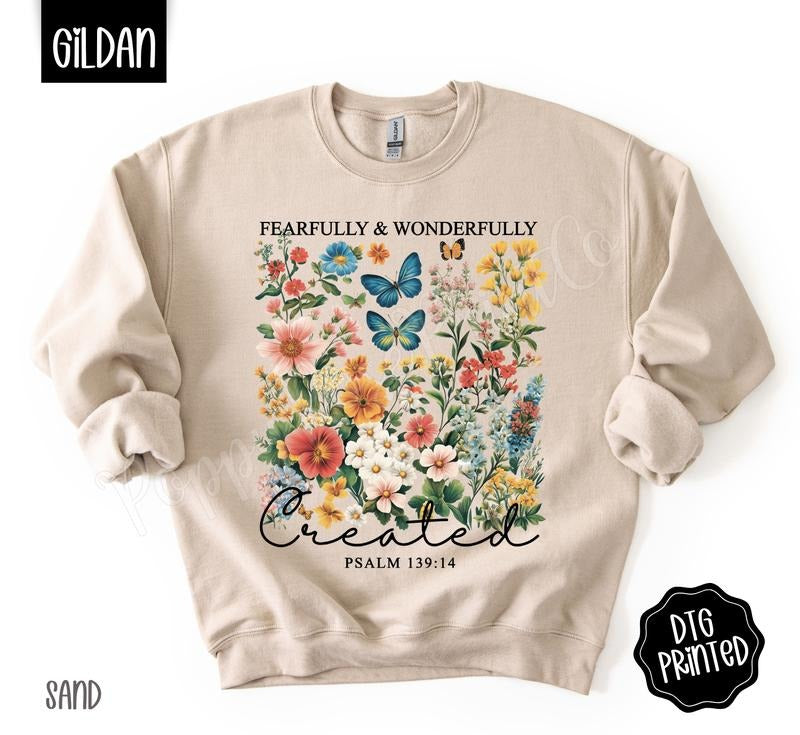 Fearfully Created Sweatshirt, Trendy Women's Religious Sweater T-Shirts, Hoodie | PodTeesHub.com