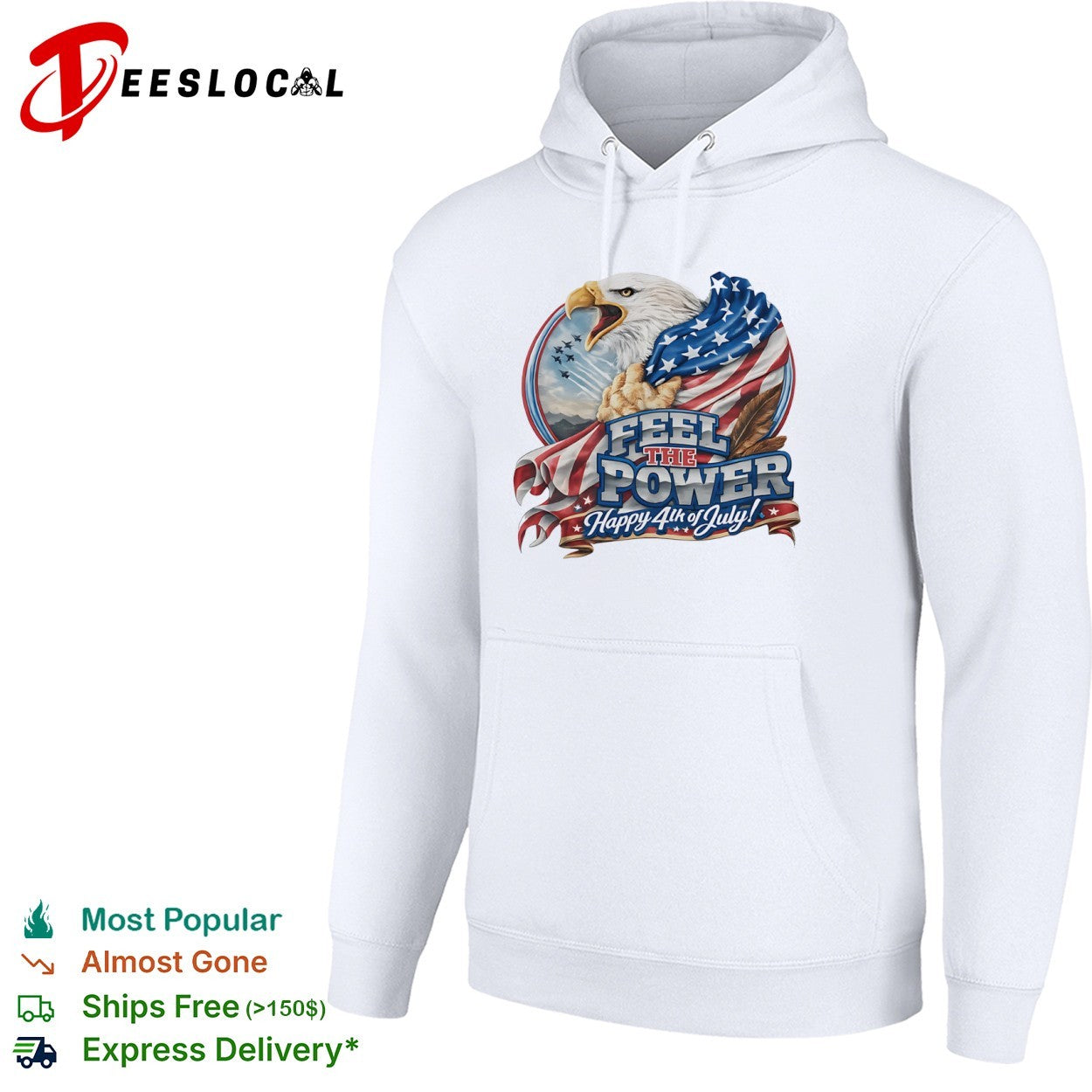 Feel the Power Happy 4th of July American Bald Eagle Patriotic Military Jet shirt