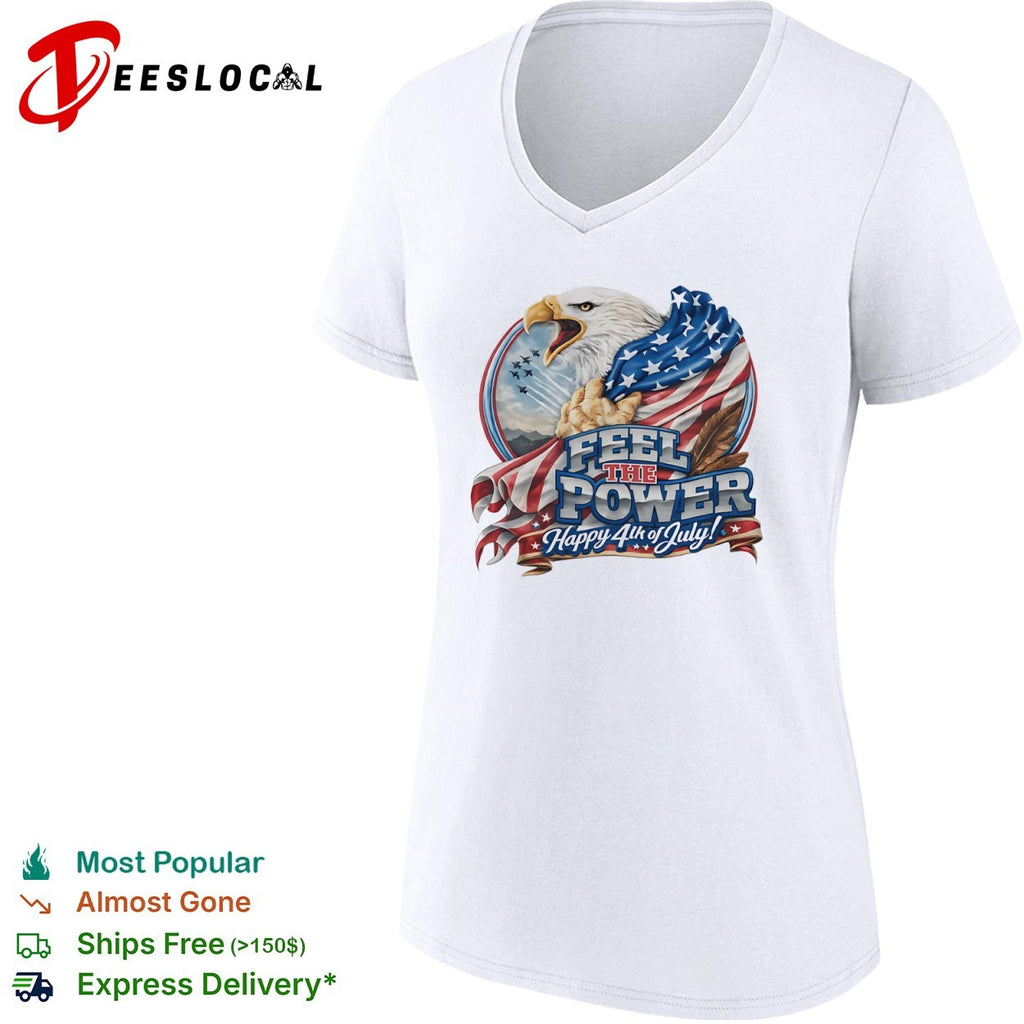 Feel the Power Happy 4th of July American Bald Eagle Patriotic Military Jet shirt