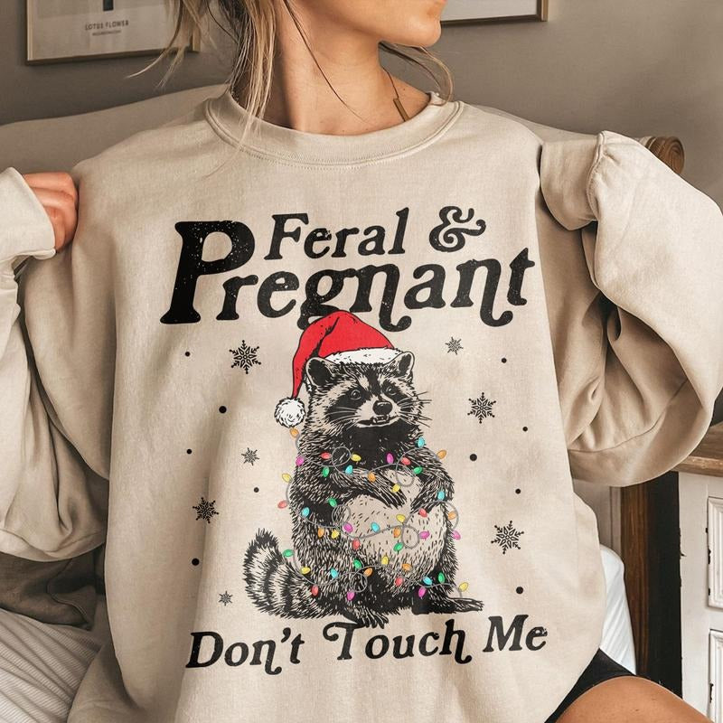 Feral & Pregnant Christmas Shirt, Pregnancy Announcement Sweatshirt, Pregnancy Reveal, Christmas Gift for Pregnant Girl...