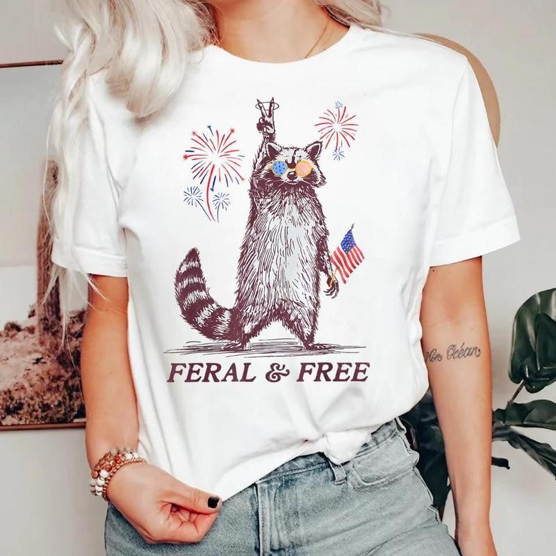 Feral And Free 4th Of July T Shirt, Funny Usa Shirt, Funny Raccoon Shirt, Raccoon 4th Of July T Shirt, Merica 4th Of July...