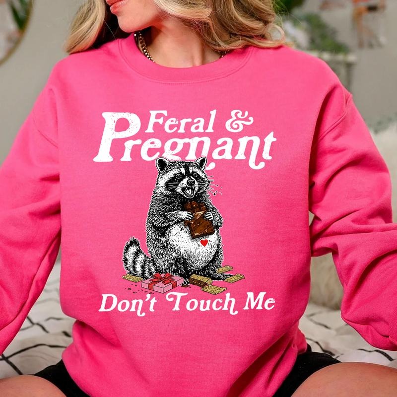 Feral and Pregnant Valentine Shirt, Cute Pregnancy Announcement Sweatshirt, Pregnancy Raccoon Shirt, Funny Pregnant Gift...