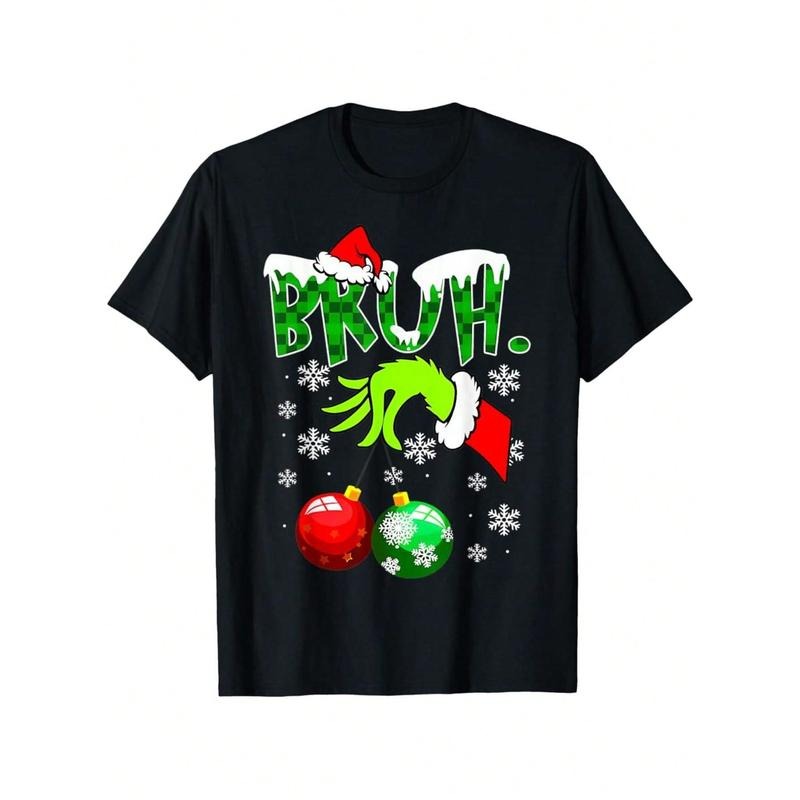 Festive 'BRUH.' Christmas Graphic Tee With Santa Hand Design   Comfortable Cotton Short Sleeve T Shirt For Holiday...