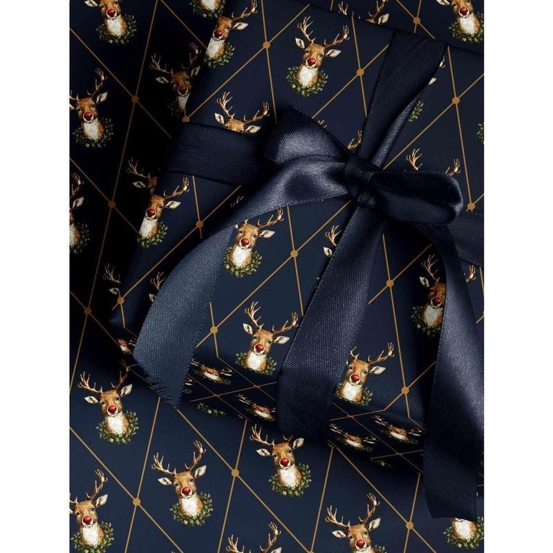 Festive Reindeer Wrapping Paper Christmas Gift Wrap Red Nose Reindeer Decor Holiday Wrapping Paper Elegant Christmas...