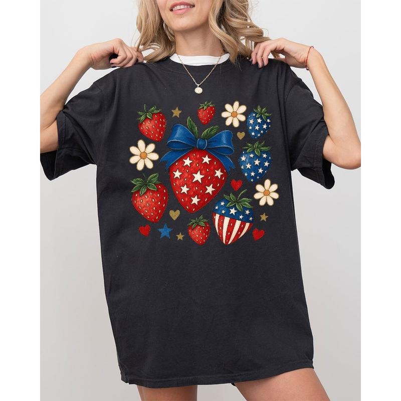 Festive T - Shirt: Celebrate with Strawberry - themed Fun and Patriotic Flair Hoodie, Sweatshirt | PodTeesHub.com