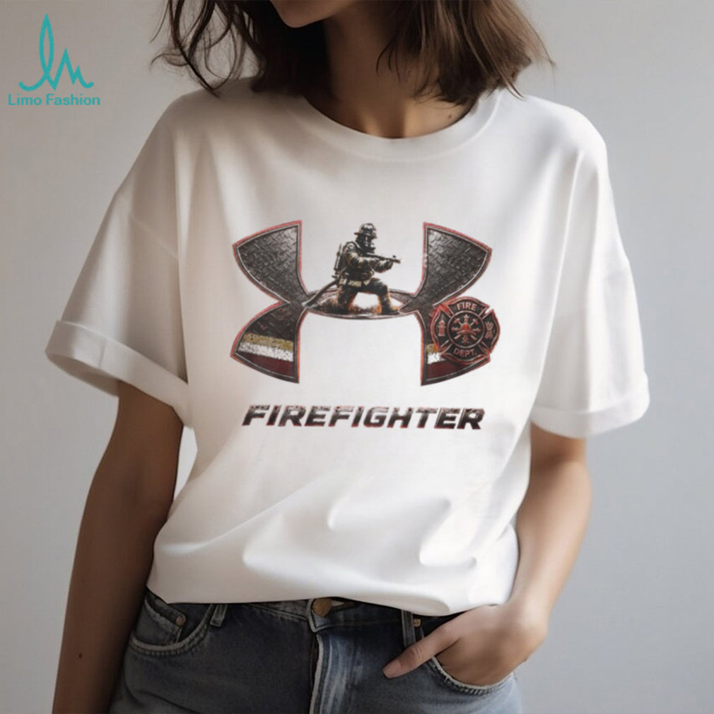 Firefighter Hero Duty Uniform Emblem Graphic Grey Shirt