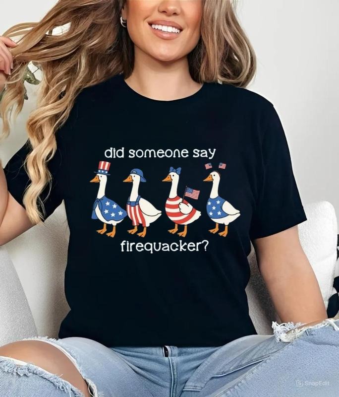 Firequacker Goose Shirt, Funny 4th of July Tee, Patriotic American Flag T-Shirt, Independence Day Shirt, USA Vintage...