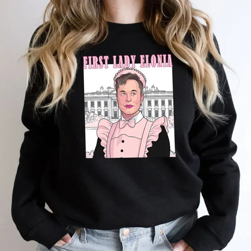 First Lady Elon Muskk T-Shirt, Funny Trumpp 2024 Shirt, Trummp Supporters Shirts, Graphic Christmas Shirt Cotton Hoodie,...