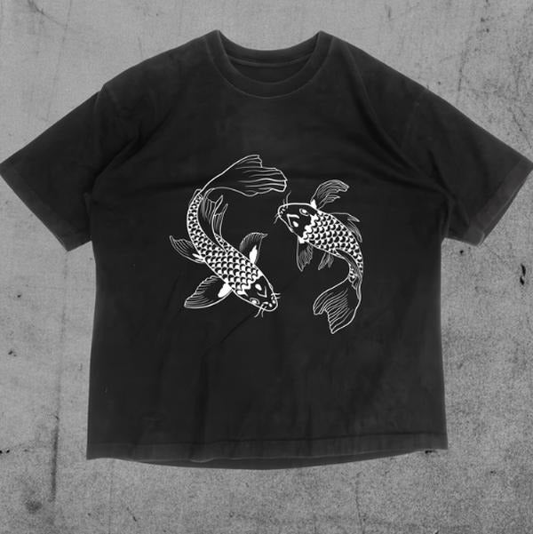 Fish Tattoo T-Shirt, koi Lovers Animal Tee, Gifts Shirt, Unisex Vintage Graphic Tees Gothic Grunge Y2k Emo Scene Amity...
