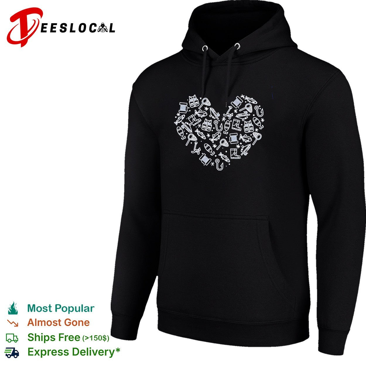 Fishing heart hook fish gear love shirt