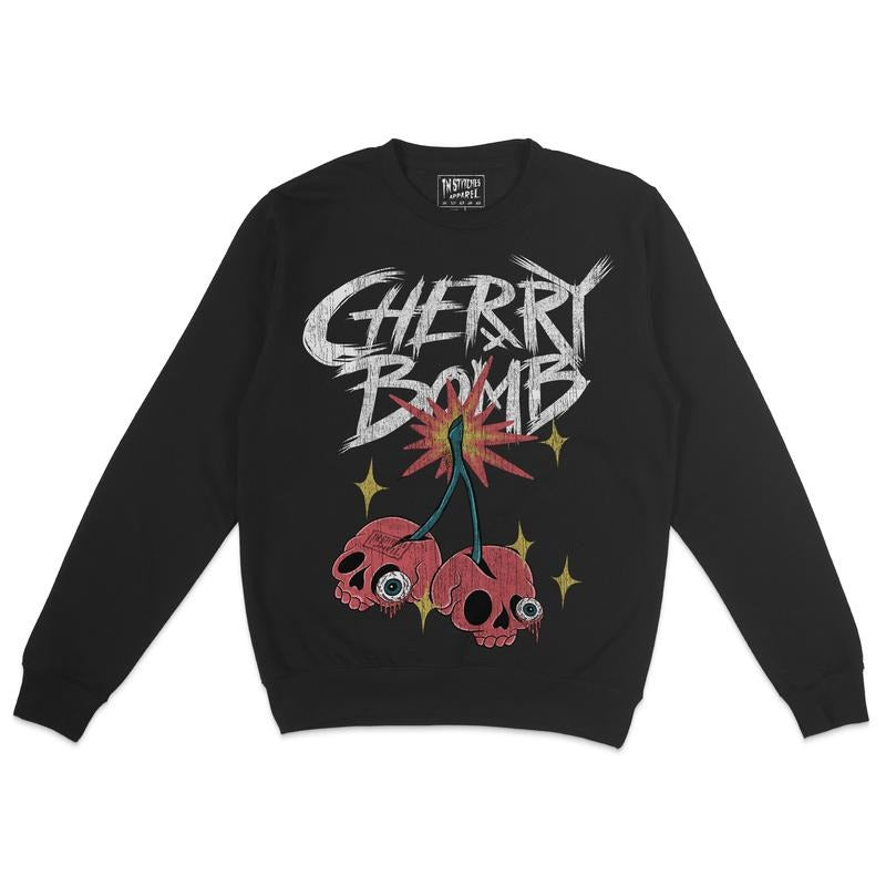 Fleece Crewneck Sweatshirt - Cherry Bomb, Humor, Dark Comedy, Alt Fashion, Alternative Motivational Gift T-Shirts, Hoodie