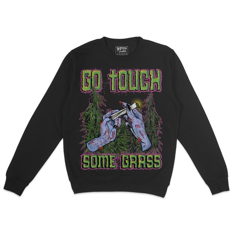 Fleece Crewneck Sweatshirt - Go Touch Some Grass, Humor, Dark Comedy, Alt Fashion, Alternative Motivational Gift...
