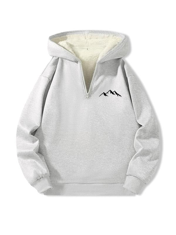 Fleece Lined Hooded Long Sleeve Half Zip Men's Sweatshirt Fitted, Casual Winter Wear, Thick Fabric with Border Print for...